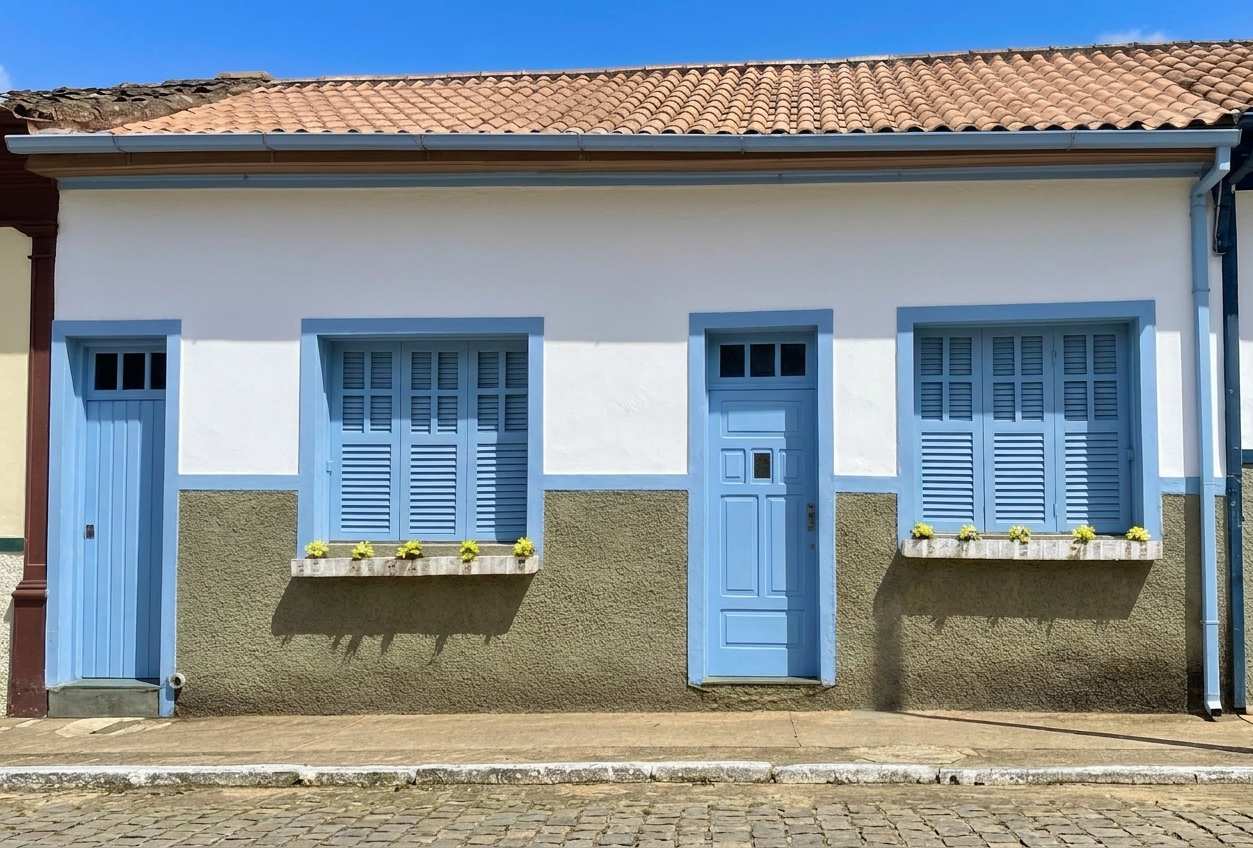 Fachada azul da Pousadinha da Praça
